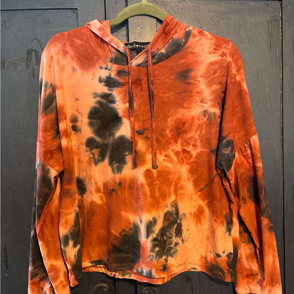 Tie-Dye Hooded Top - Orange and Black